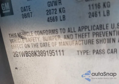 2008 Chevrolet Impala Ls из США, поврежденный, VIN 2G1WB58K389195111